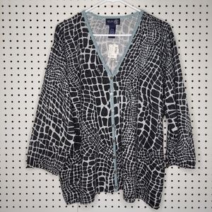 Venezia Cardigan 22/24 Metallic Shimmer Animal Print Button VNeck Nylon Knit NEW